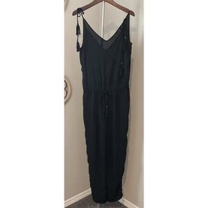 J. Crew Sz. S Black‎ Shoulder Tie Lightweight Jumpsuit W/ Pockets Drawstring